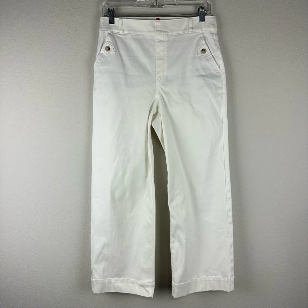 Spanx White Shaping Stretch Twill Cropped Wide Leg Pants Size Large - Picture 1 of 8